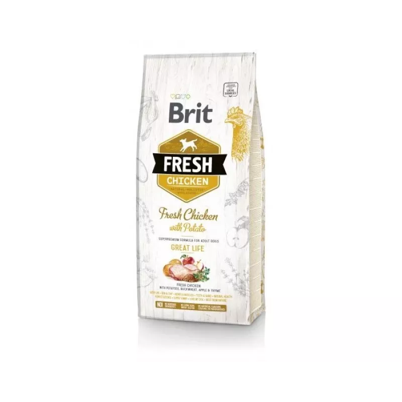Brit Fresh Adult sausas pašaras suaugusiems šunims 12 kg, vištiena, obuolys, grikiai, bulvės