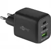 USB-C greitasis įkroviklis Nano, PD, GaN, 65 W, USB-C pintas laidas (juodas, 1x USB-A, 2x USB-C PD, greitasis įkrovimas 3.0, 1 metro laidas)