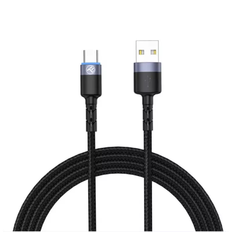 Duomenų kabelis Tellur USB į Type-C LED nailoninis pintas 1,2 m juodas
