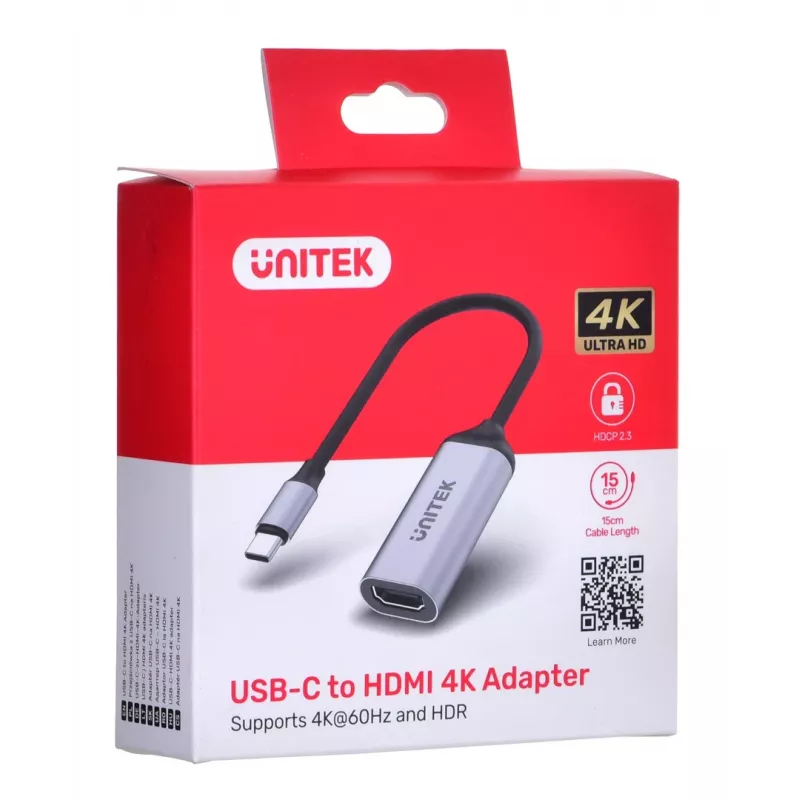 UNITEK V1420A vaizdo kabelio adapteris 0,15 m USB Type-C HDMI pilkas