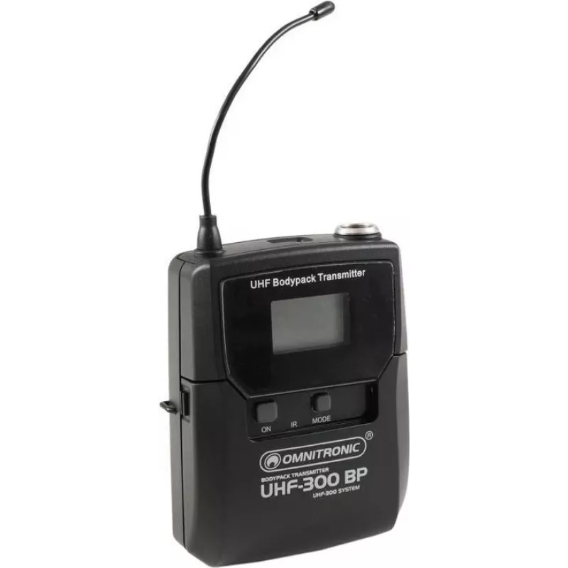 Belaidžio mikrofono Omnitronic UHF-300 diržinis siųstuvas 823–832 / 863–865 MHz