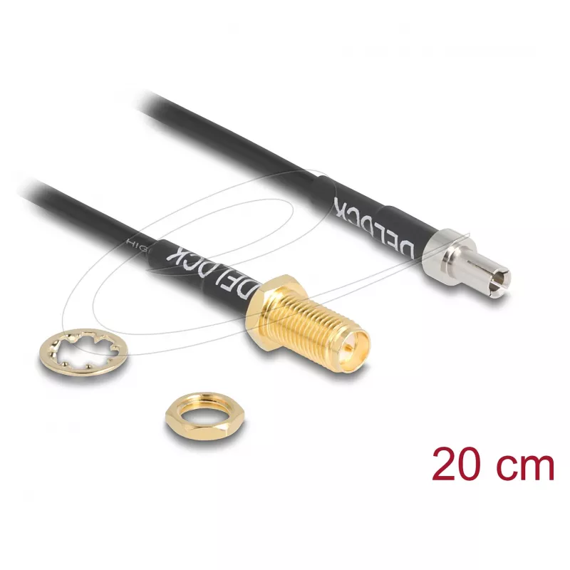 Bendraašis kabelis DELOCK 90919 RG-174, 20 m, RP-SMA - TS9, juodas