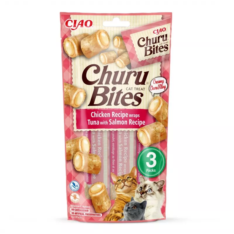 INABA Churu Bites Vištiena su tunu ir lašiša - kačių skanėstai - 3x10 g