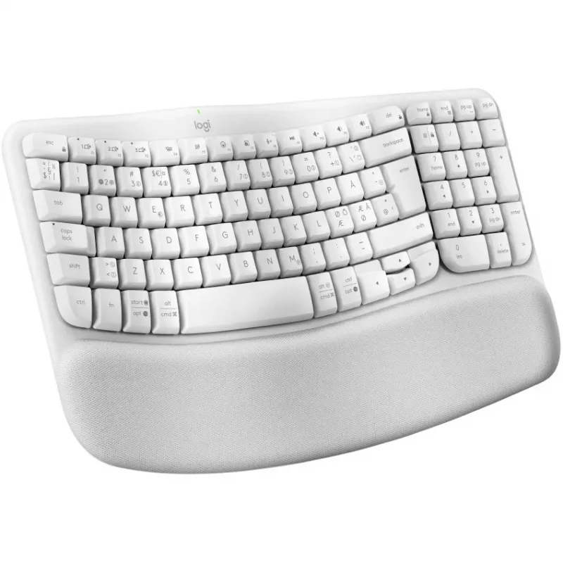 „Logitech Wave Keys“ klaviatūra su minkštu delno atramu, belaidė, Bluetooth LE, QWERTY, beveik balta (PAN)