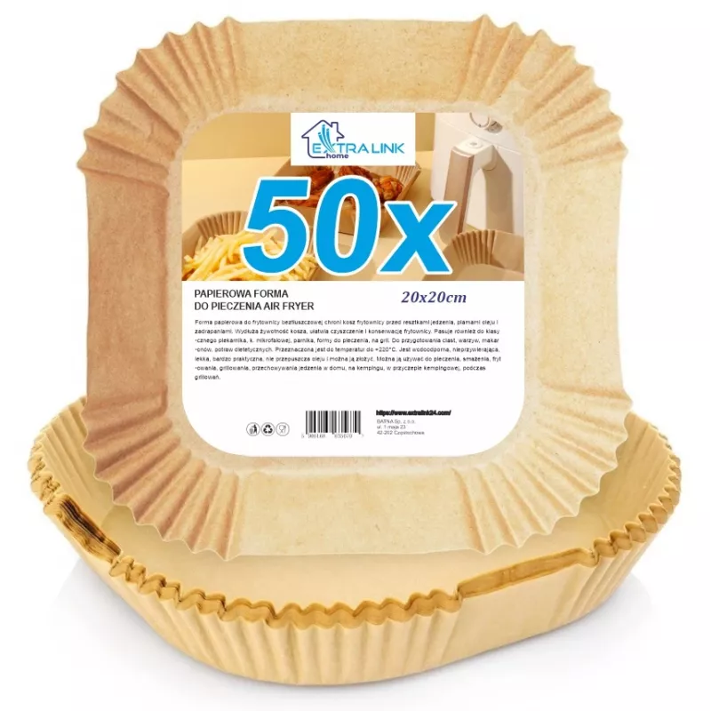 Popieriniai įdėklai oro gruzdintuvei 20×20 cm, pakuotė 50 vnt. — Extralink HOME