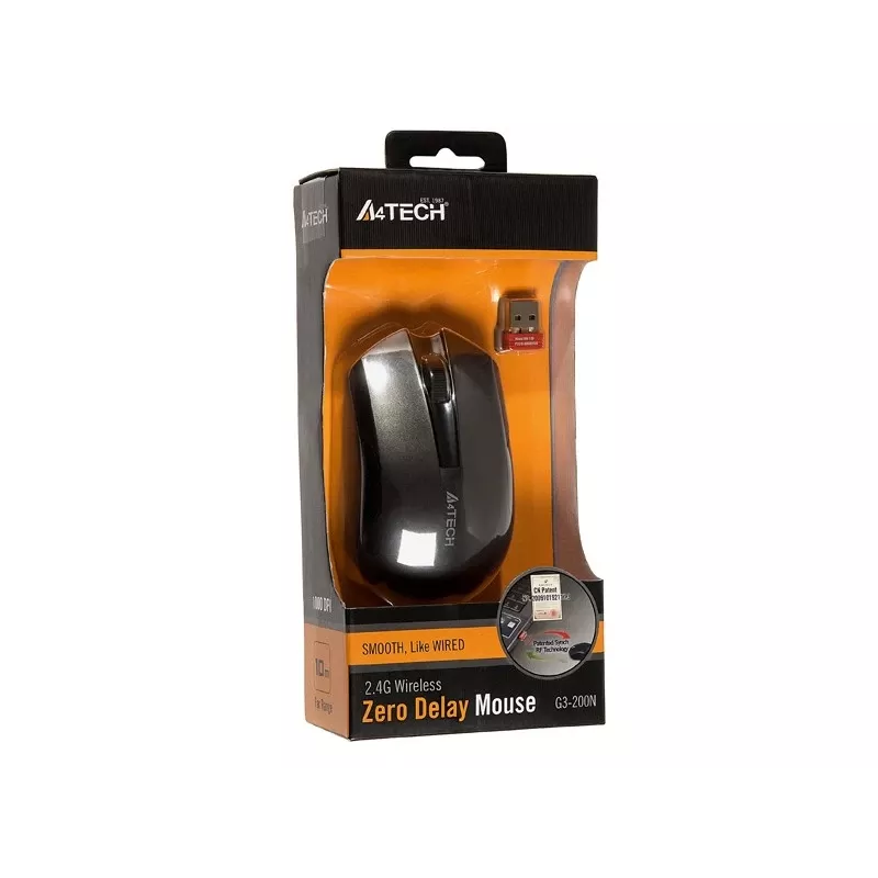 A4Tech G3-200N pelė, kelioninė, abiem rankoms tinkama, RF belaidė, V-Track, 1000 DPI