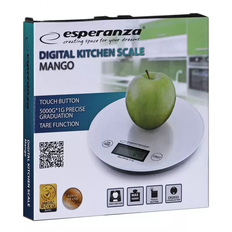 Elektroninės virtuvės svarstyklės ESPERANZA EKS003W, 5 kg talpa, 1 g tikslumas, grūdintas stiklas, jutiklinis valdymas