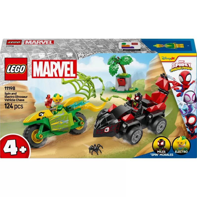 LEGO MARVEL 11198 Spin ir Electro dinozaurų transporto priemonių gaudynės