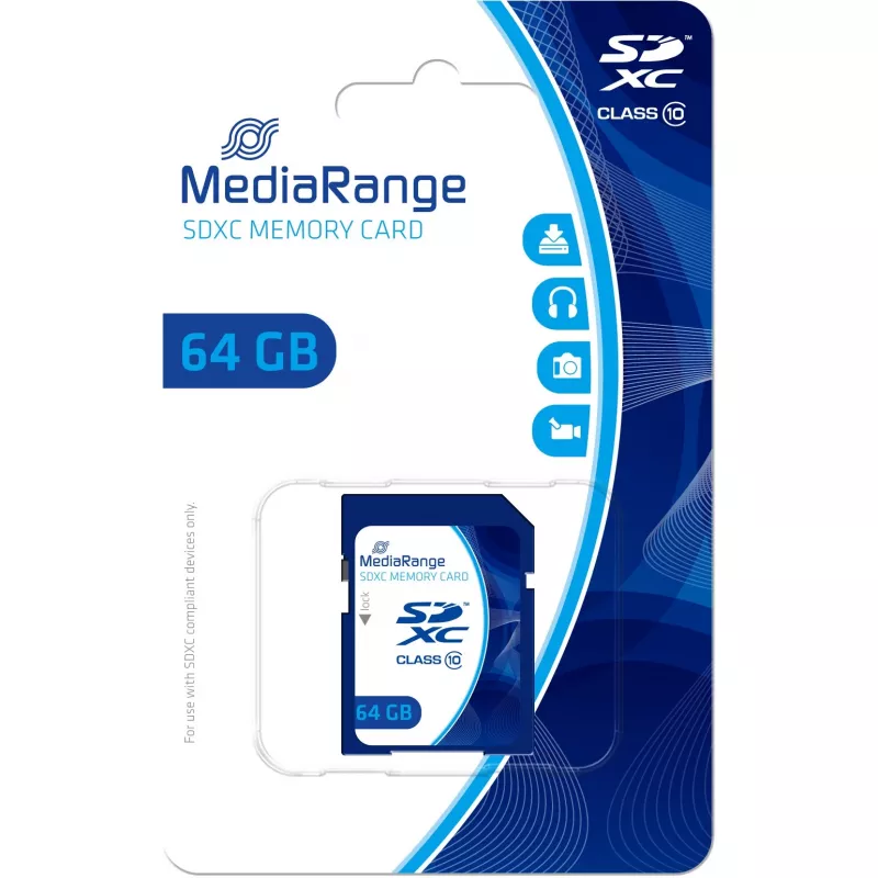 MediaRange - Flash atminties kortelė - 64GB - Class 10 - SDXC - Mėlyna (MR965)