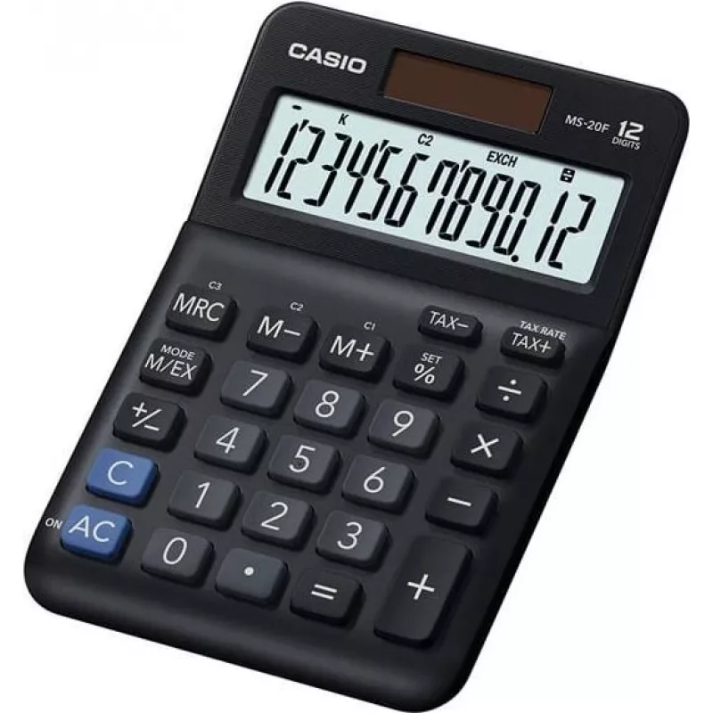 Stalinis skaičiuotuvas Casio MS-20F 12 skaitmenų juodas saulės energija baterija
