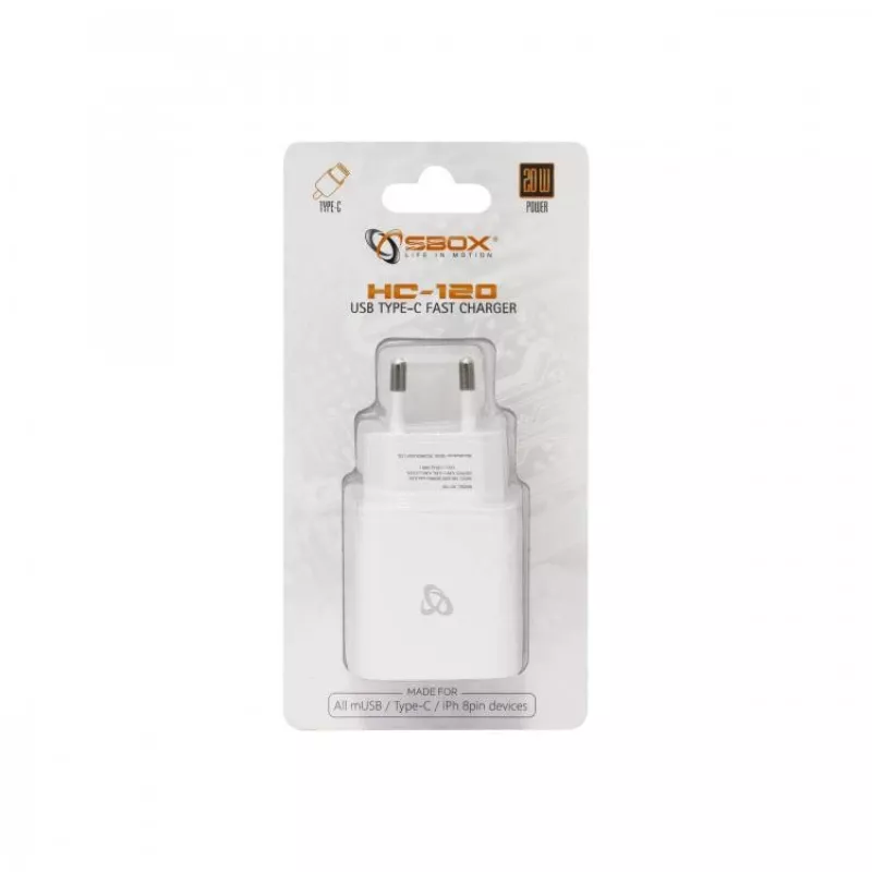 Sbox HC-120 USB Type-C namų įkroviklis baltas