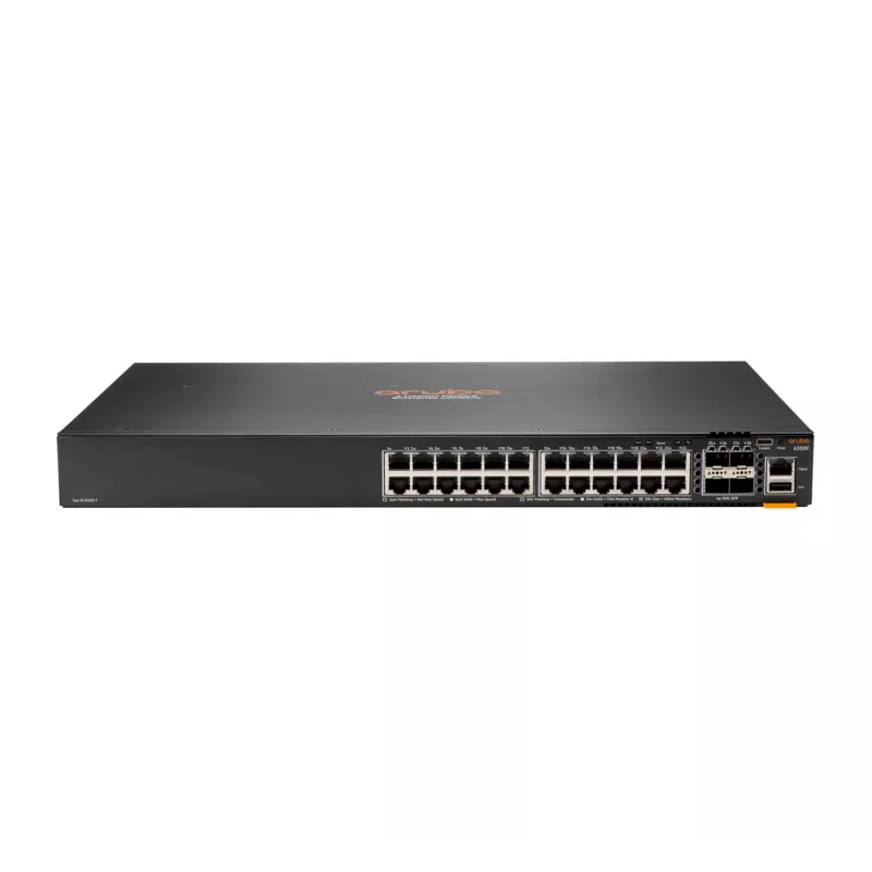 HPE - Aruba Series - Aruba 6300F - komutatorius - L3 - valdomas - 24 x 10/100/1000 + 4 x 1 Gigabitas / 10 Gigabitų / 25 Gigabitų / 50 Gigabitų SFP56 (jungtys / stack'inimas) priekyje ir šone