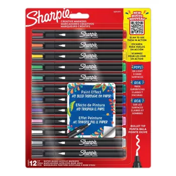 Akrilinių dažų rašikliai Sharpie Creative Marker 12 vnt. kulkinis antgalis juodi
