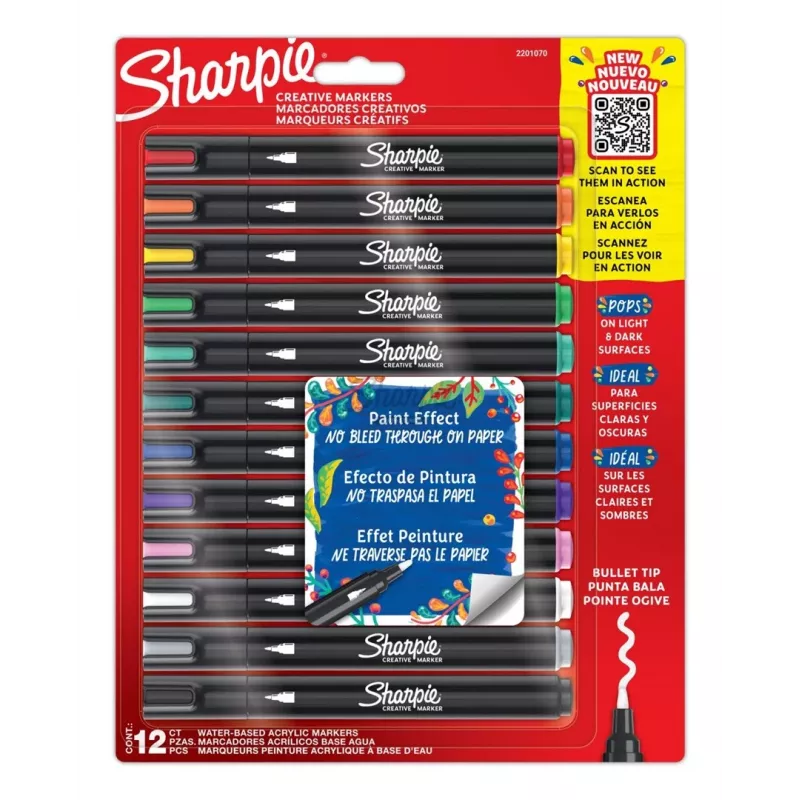 Akrilinių dažų rašikliai Sharpie Creative Marker 12 vnt. kulkinis antgalis juodi