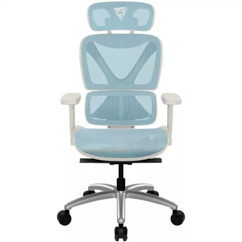 Ergonomiška biuro kėdė thunder x3 TEGC-3073102.B1 — baltos ir mėlynos spalvos apmušalai, reguliuojami porankiai, aukšta atlošas