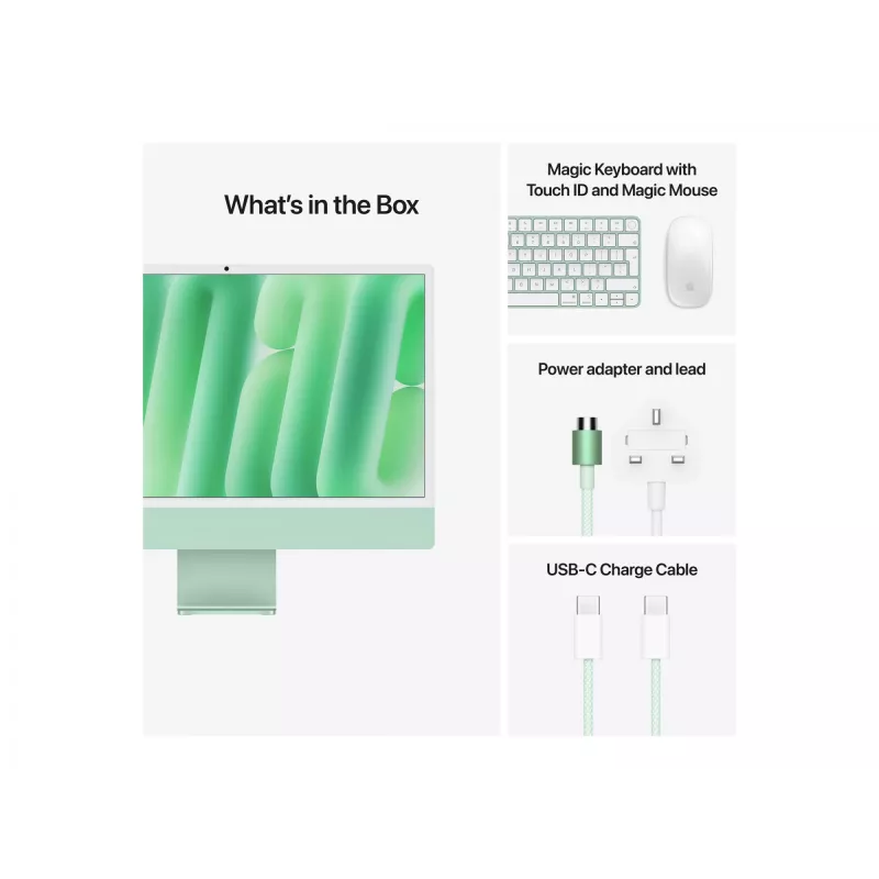 iMac 24 Retina 4.5k Display M4, žalias, M4 (10-CPU/10-GPU), 24GB, 512GB, standartinis stiklas, Touch ID, vokiečių, Gigabit Ethernet, Magic pelė, MD2Q4D/A