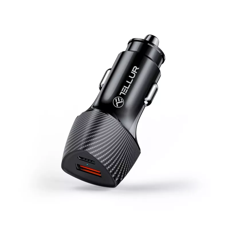 Automobilinis įkroviklis Tellur FCC10 38W 6A PD20W QC3.0 — USB-C ir USB-A maitinimo adapteris transporto priemonei