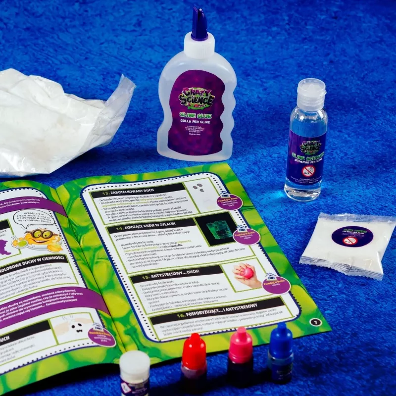 Mokslo rinkinys Liscianigiochi Crazy Science Švytintis gleivės tamsoje 304-PL89239 — švytinčių gleivių eksperimentų rinkinys