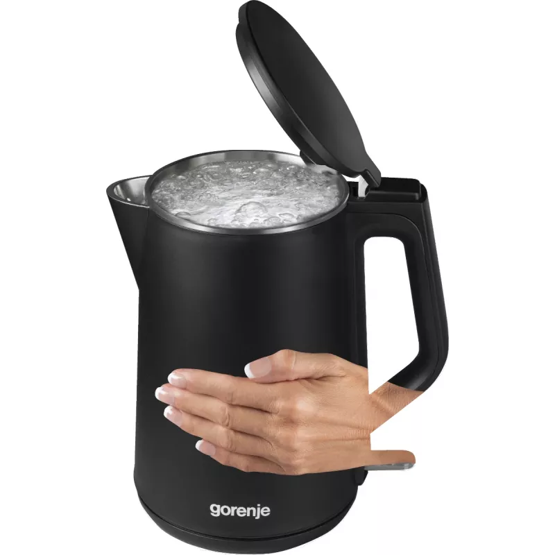 Elektrinis virdulys Gorenje K15DWBK — 1,5 l, 2200 W, juodas, mygtukų valdymas, 360° pagrindas