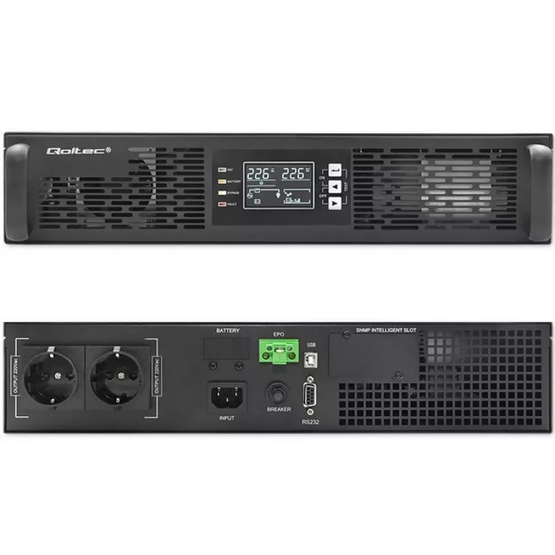 Qoltec 52285 nepertraukiamo maitinimo šaltinis (UPS) Dvigubo keitimo (Online) 1 kVA 1000 W 2 AC išėjimai
