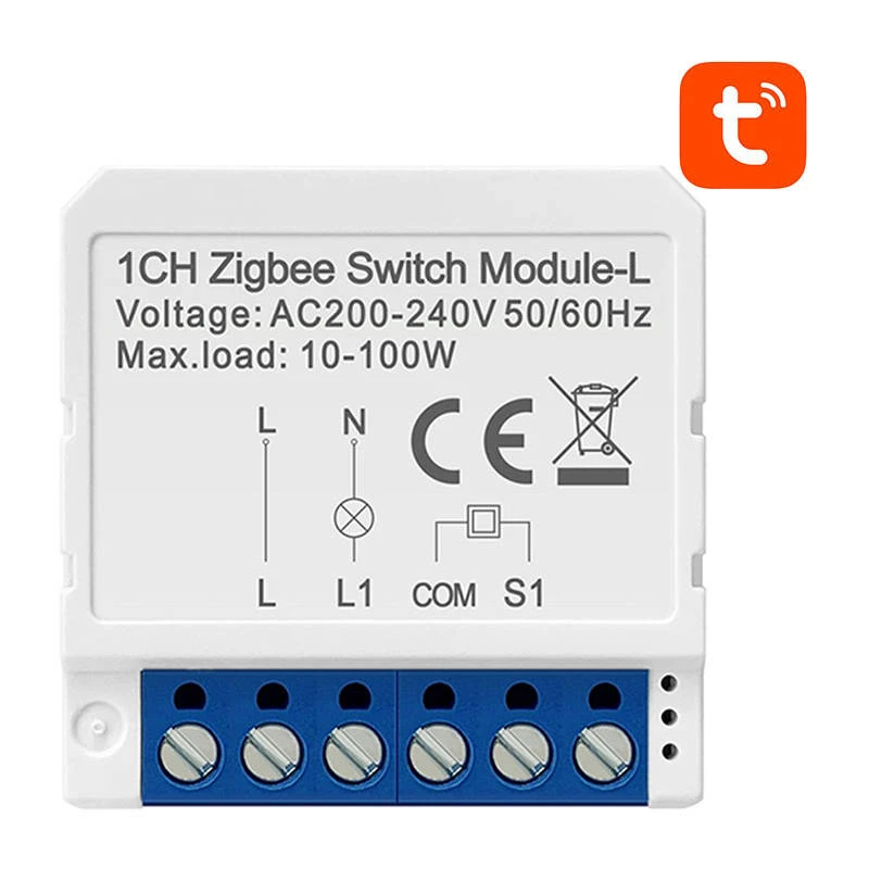 Išmanusis jungiklio modulis Avatto LZWSM16-W1 ZigBee be nulinio laido, skirtas montavimui sienoje