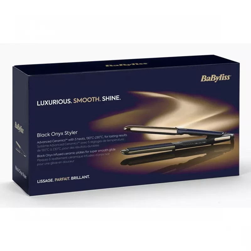 Tiesintuvas plaukams BABYLISS ST484E — Keraminės plokštelės, Warm technologija, 230V, 3,3 m laidas, juodas/auksinis