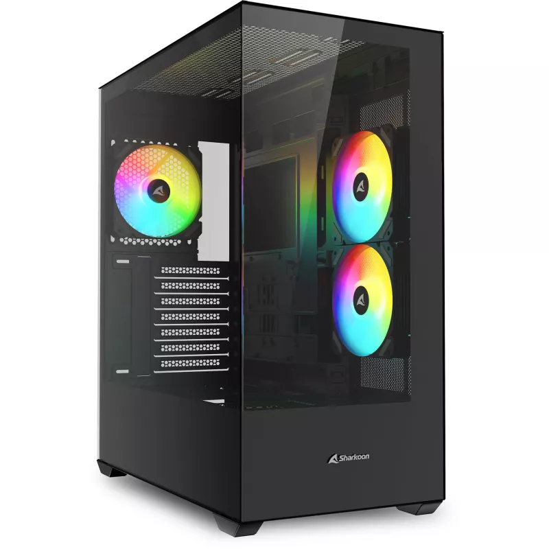 PC korpusas Sharkoon SK6 ARGB Tower ATX Juodas — vidutinio dydžio bokštas ATX, ARGB apšvietimas, grūdinto stiklo šoninis skydelis