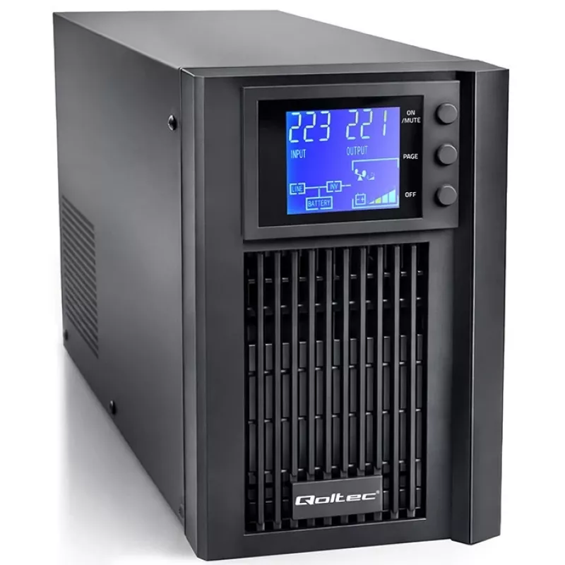 UPS QOLTEC gryna sinusinė banga 1 kVA 800 W su AVR ir LCD ekranu