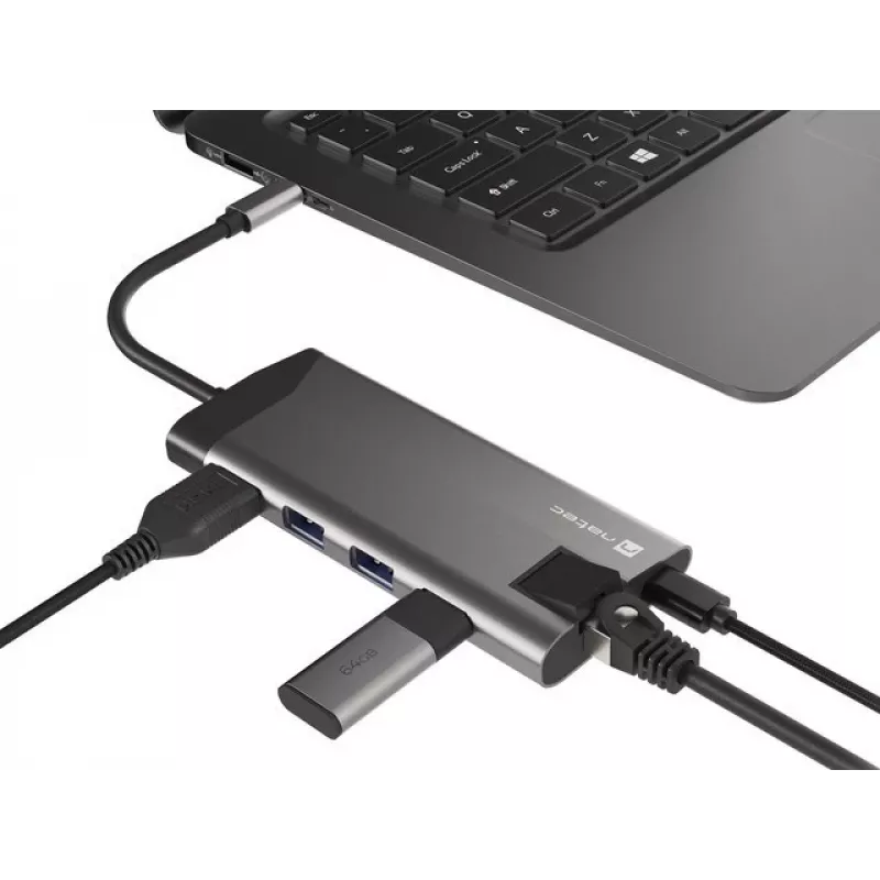 NATEC Fowler Plus USB Type-C Juoda Pilka MicroSD SD Hub