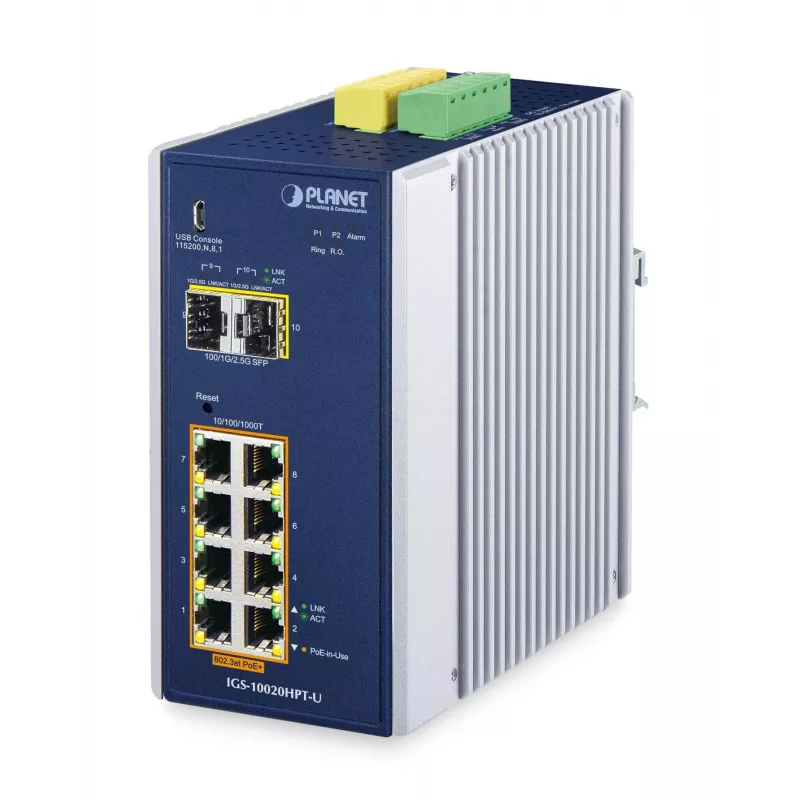 Valdomas komutatorius PLANET IGS-10020HPT-U L2+/L3 8x Gigabit Ethernet PoE