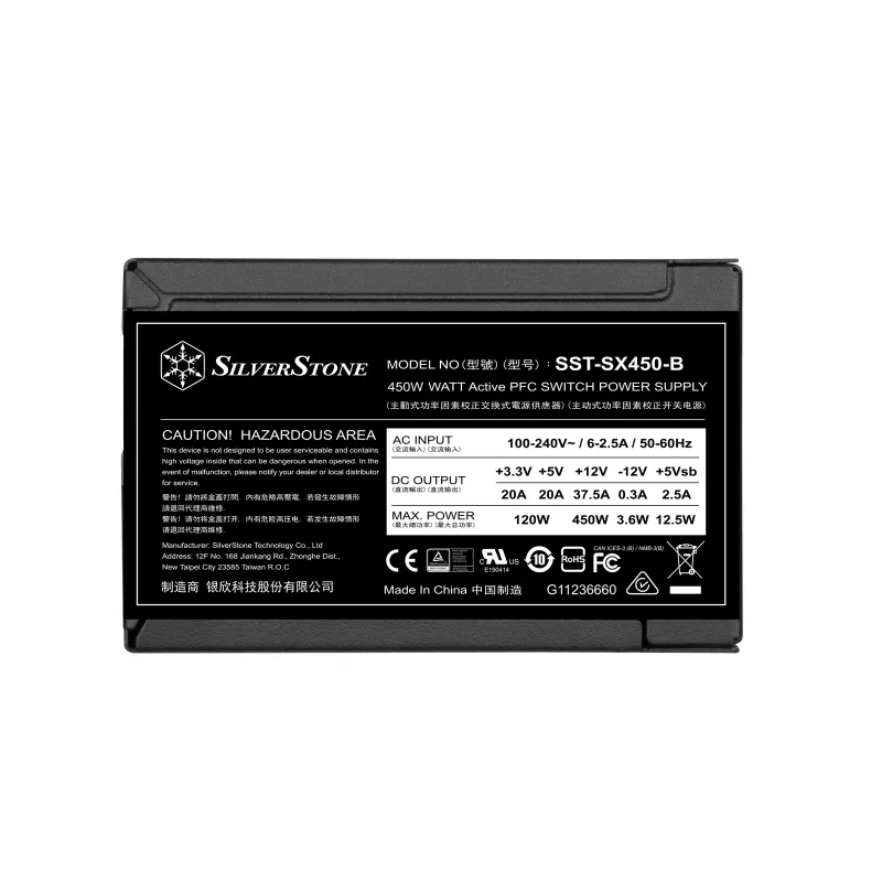 SilverStone SST-SX450-B - Maitinimo blokas (vidinis) - ATX12V 2.4/ SFX12V - 80 PLUS Bronze - AC 90-265 V - 450 W - aktyvus PFC - Juoda