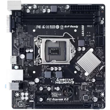 Pagrindinė plokštė BIOSTAR H61MHV3 micro ATX, Intel H61 mikroschemų rinkinys, LGA 1155, DDR3, 2x DIMM, 4x SATA II, HDMI, VGA