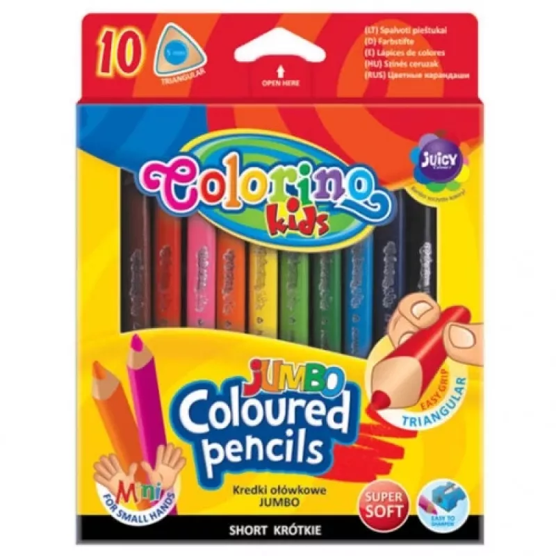 Spalvoti pieštukai colorino JUMBO trikampiai — 10 spalvų, 8,9 cm