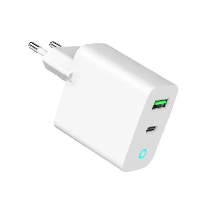 Alimentator Retea 220V GEMBIRD, Universalus, 1 X USB Type-C D 20W, 1 X USB-A 3.0 QC 18W, LED indikatorius, balta