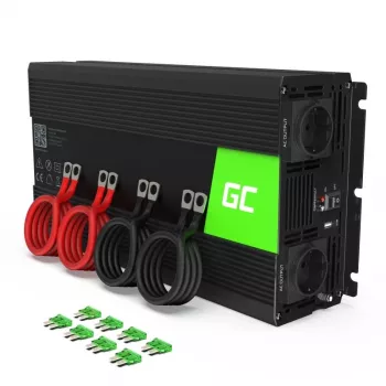 Maitinimo keitiklis Green Cell INV15 3000W nuolatinė srovė 12V į kintamąją 230V, USB prievadas, aktyvus aušinimas, juodas