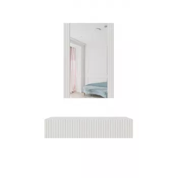 Tualetinis staliukas su veidrodžiu cama meble PAFOS 80×41,6×100 cm, baltas matinis, MDF rėmas, 1 stalčius
