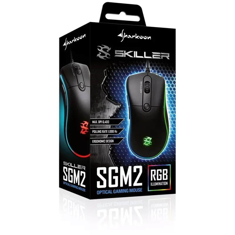Sharkoon Skiller SGM2 žaidimų pelė, laidinė, ergonominė, optinė, 6 mygtukai, juoda