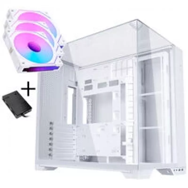 Lian Li O11 Vision Compact - Balta + 3x UNI FAN SL-INF 120 ARGB Reverse Blade PWM Fan - 120mm (Ink. Controller)