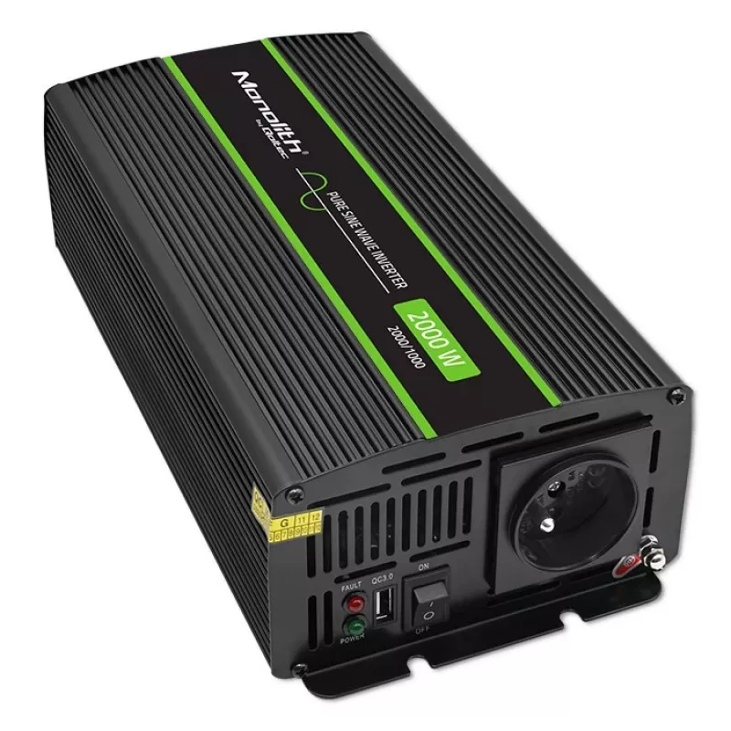 Automobilinis inverteris Qoltec Monolith 2000 W juodas 24 V