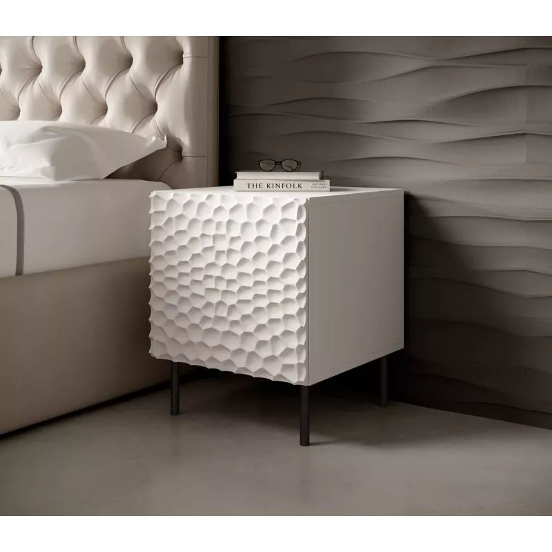 Naktinio staliuko rinkinys Cama Meble HOLE — 2 vnt., 44×40,5×53,5 cm, baltas matinis, MDF/medžio drožlių plokštė, 16 mm rėmas