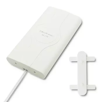 Įvairiakryptė antena QOLTEC 57013, 0,6–2,7 GHz, 30 dBi, vertikali poliarizacija, 50 Ω, baltas ABS korpusas