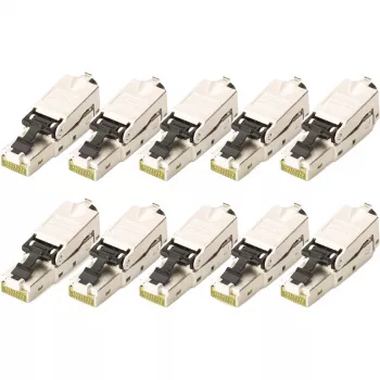 Field Termination Plug DIGITUS CAT 6A STP RJ-45 vyriškas su dulkių gaubteliu ir lenkimo apsauga — pakuotė po 10 vnt.