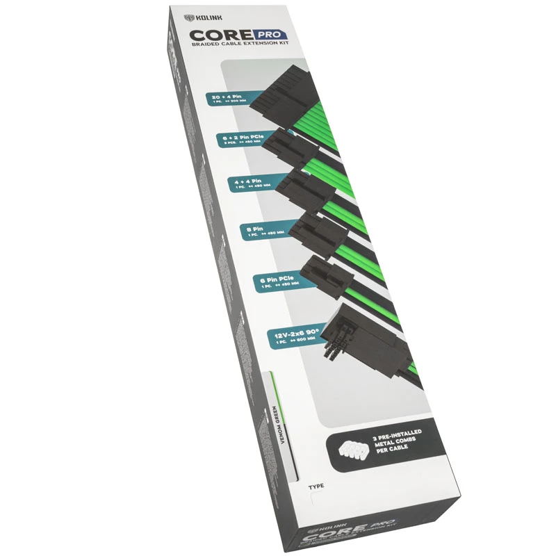 Kabelio prailginimo rinkinys Kolink COREPRO-EK-12VT1-GRN 12V 2x6 Venom Green