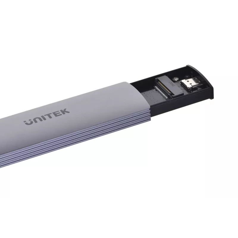 M.2 SSD korpusas Unitek uDrive Pilka — M.2 (2230/2242/2260/2280), NVMe/SATA III, USB-C 10 Gbit/s, aliuminis