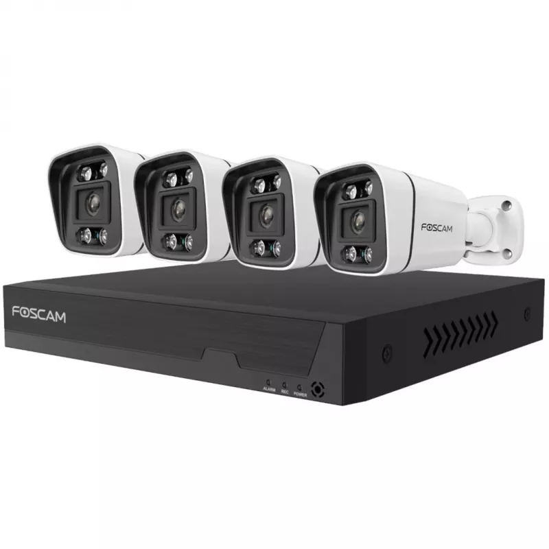 Foscam FNA108E-B4-2T vaizdo stebėjimo sistema balta 4x 4K PoE kulkos kameros, 1x 8 kanalų NVR