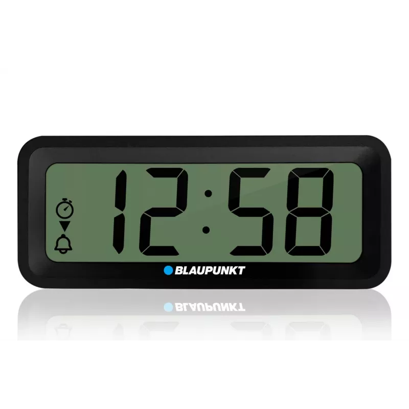 “BLAUPUNKT” elektroninis priedas CL04BK — juodas kompaktiškas laikrodis su termometru, drėgmės indikatoriumi, kalendoriumi, žadintuvu, snaudimo funkcija, AAA baterija