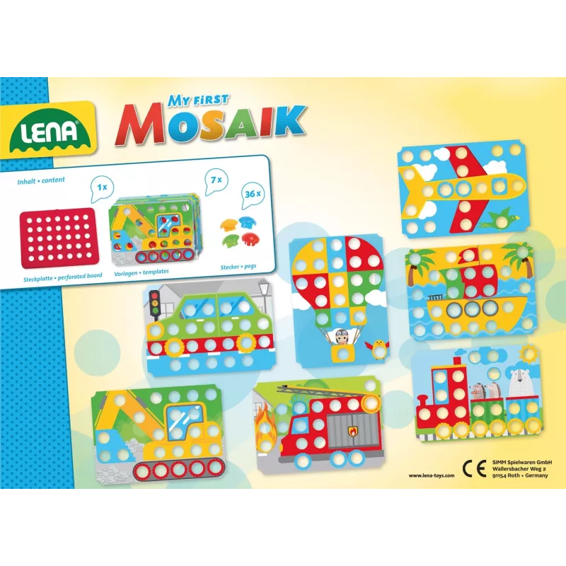 Edukacinis mozaikos rinkinys Lena My First Mozaic Traffic modelis 35633 — lentelė su detalėmis transporto priemonių paveikslėliams