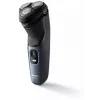 Elektrinė rotacinė skutimosi mašinėlė Philips 3000 Series S3144/00 — 3 galvučių, drėgnam ir sausam skutimuisi, ličio jonų baterija, belaidė, įmontuotas trimeris, juoda / mėlyna