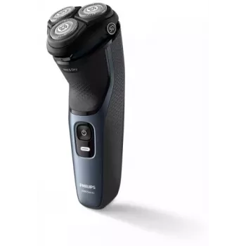 Elektrinė rotacinė skutimosi mašinėlė Philips 3000 Series S3144/00 — 3 galvučių, drėgnam ir sausam skutimuisi, ličio jonų baterija, belaidė, įmontuotas trimeris, juoda / mėlyna