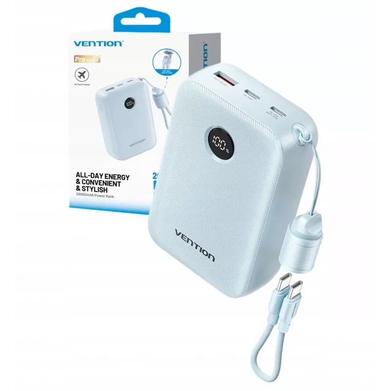 Išorinė baterija Vention FKBL0-C 20000 mAh, 2x USB-C + 1x USB-A, mėlyna